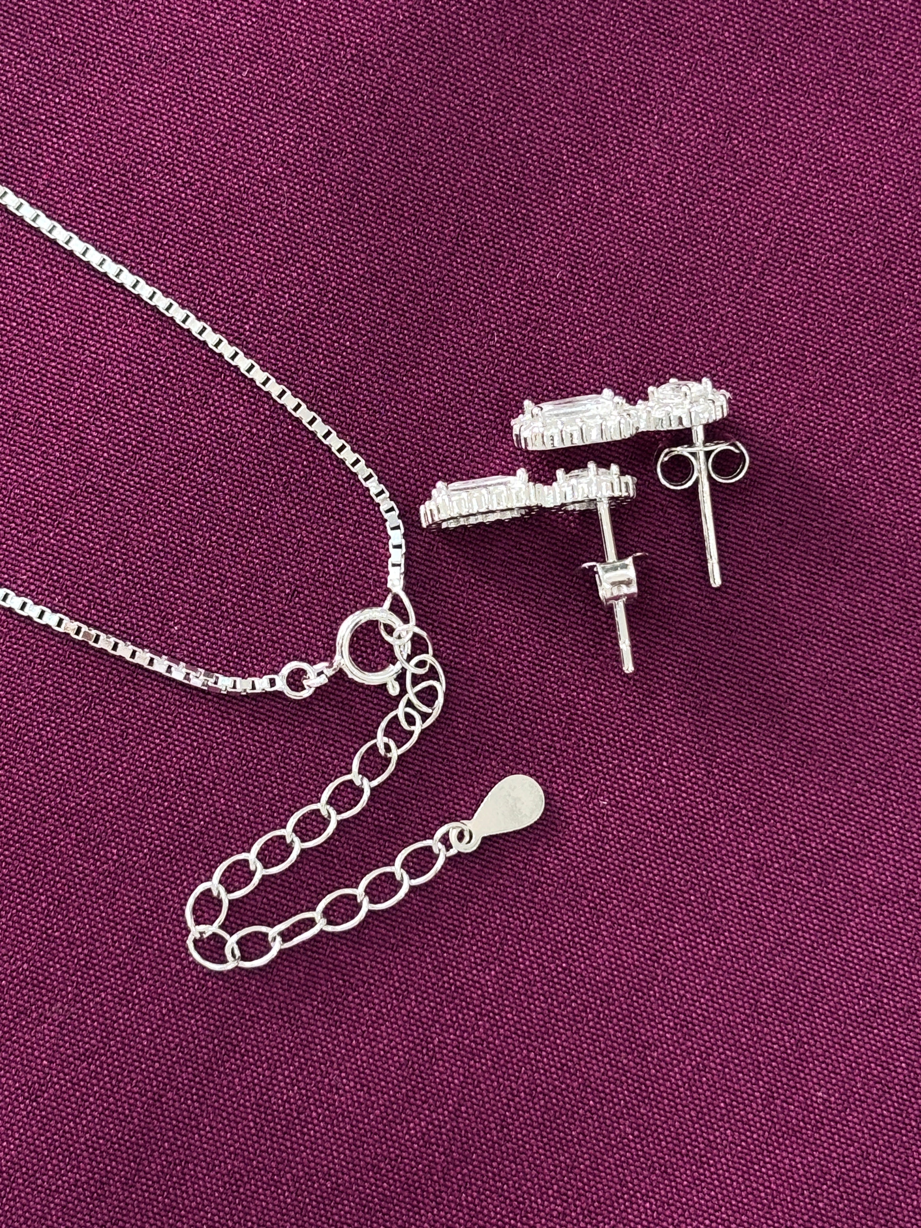 925 Sterling Silver Emerald-Cut Pendant Necklace & Drop Earrings Set