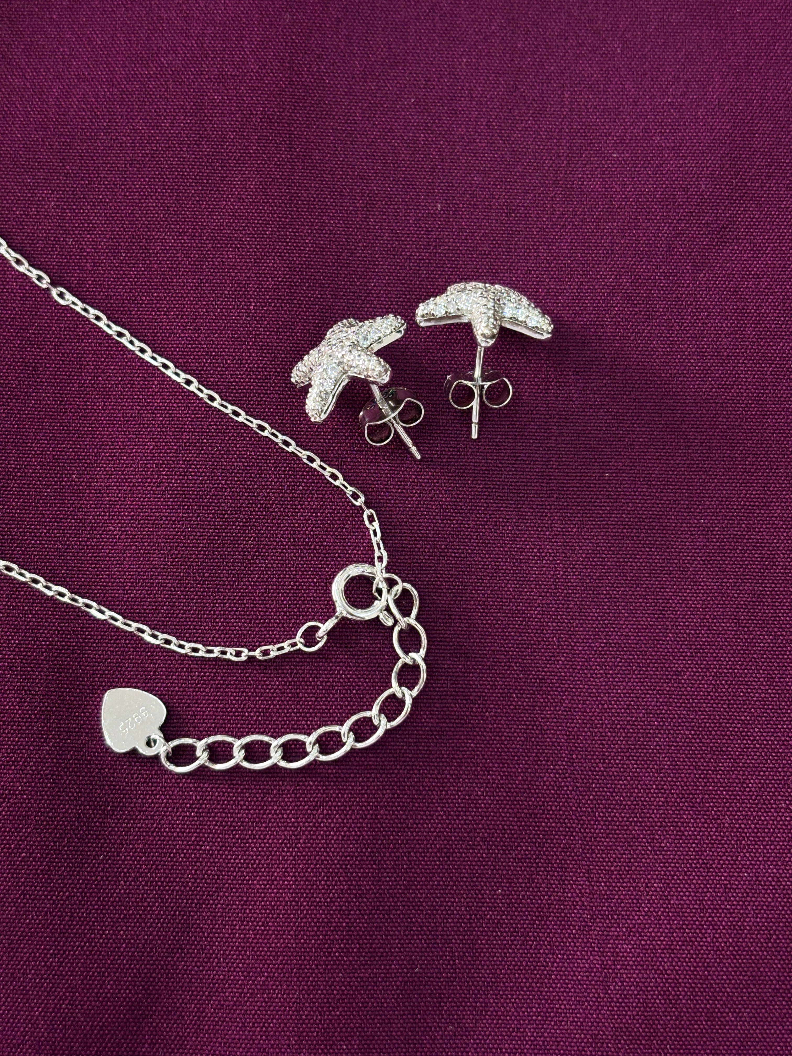 925 Silver starfish earrings & necklaces set