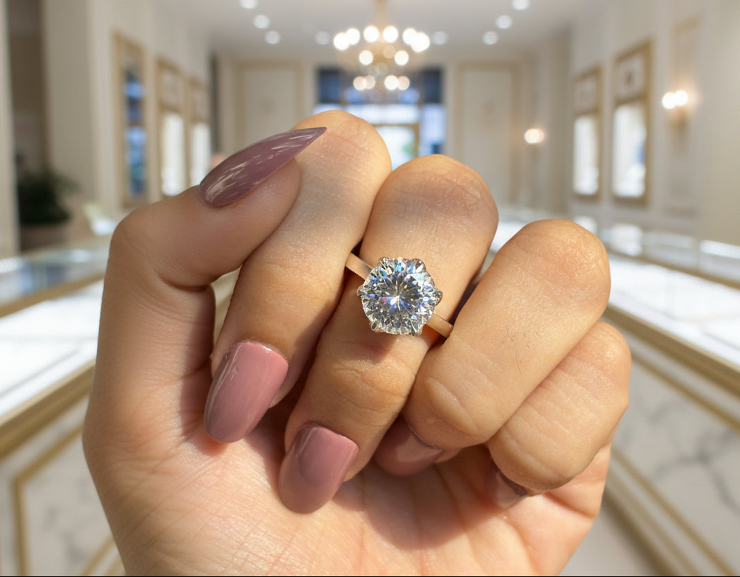 Zaviraa 6.50 CT Portuguese Cut Moissanite Engagement Ring for Women – 925 Sterling Silver Solitaire Ring with Six Claw Tulip Setting | Luxury Proposal Ring