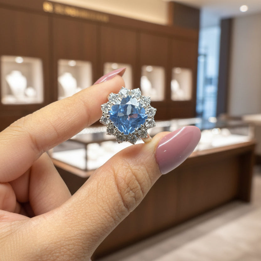 Zaviraa Cushion Cut Aquamarine Halo Engagement Ring for Women – 925 Sterling Silver Vintage Victorian Art Deco Ring with Moissanite Accents