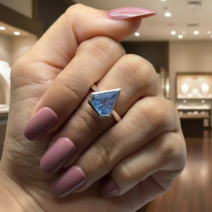 Zaviraa 6.00 CT Triangle Cut Aquamarine Engagement Ring for Women – 925 Sterling Silver Bezel Set Solitaire Ring | March Birthstone Proposal Ring