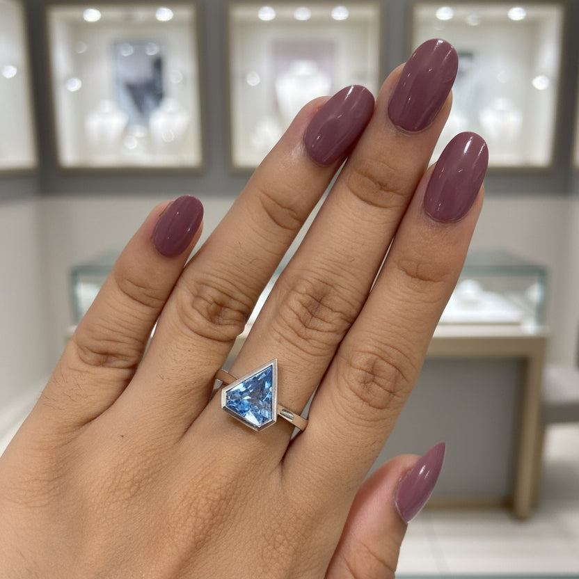 Zaviraa 6.00 CT Triangle Cut Aquamarine Engagement Ring for Women – 925 Sterling Silver Bezel Set Solitaire Ring | March Birthstone Proposal Ring
