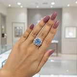 Zaviraa Cushion Cut Aquamarine Halo Engagement Ring for Women – 925 Sterling Silver Vintage Victorian Art Deco Ring with Moissanite Accents