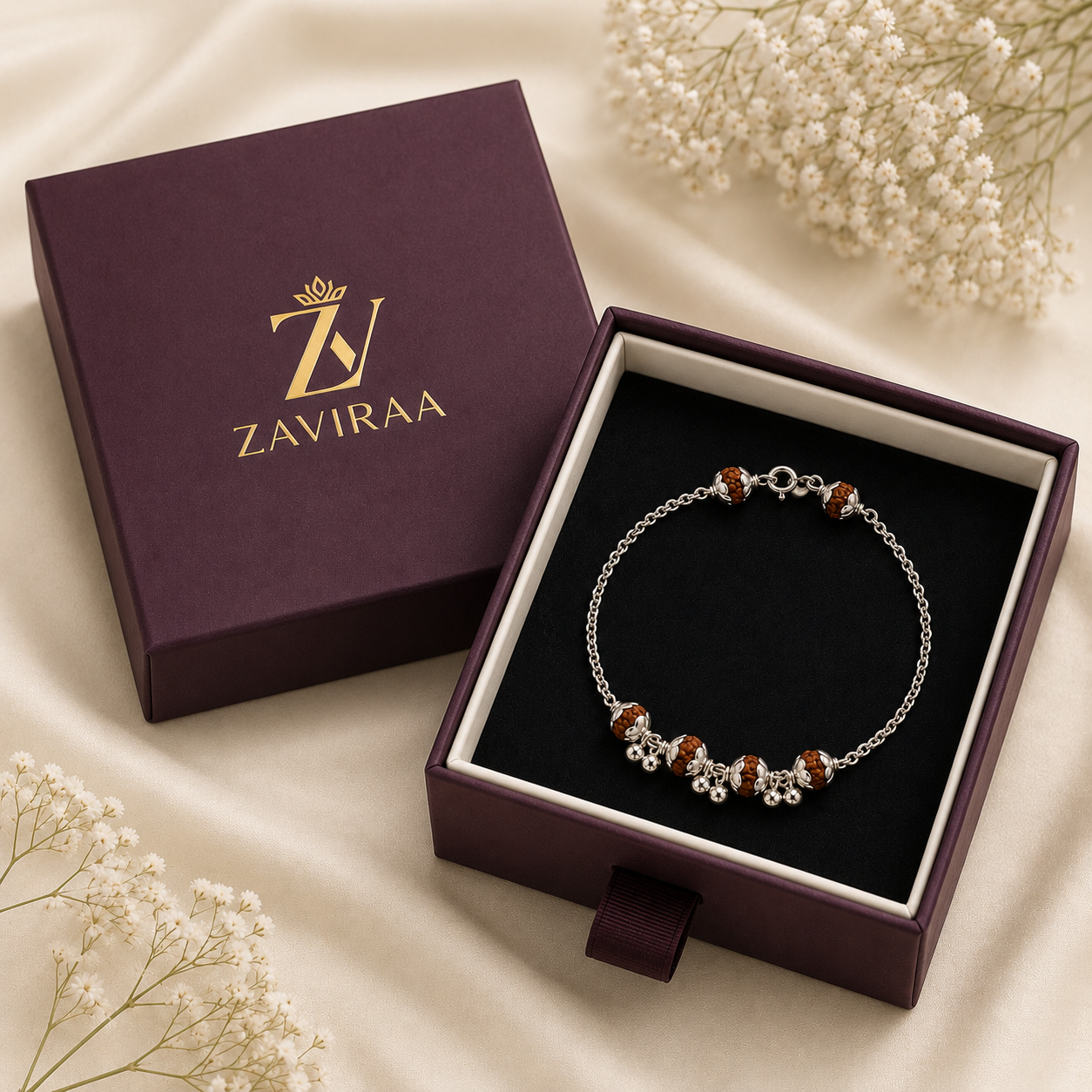 Silver Rudraksh Ghungroo Bracelet I Pure 925 Silver Divine Rudraksh Bracelet For Girls I Latest Silver Rudraksh Minimal Bracelet