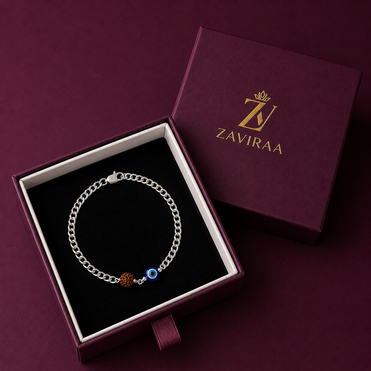 Silver Rudraksh + Evil Eye Girls Bracelet | Trending Pure 925 Sterling Silver Protective Girls Bracelet