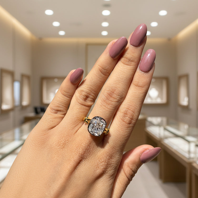 Zaviraa 6.00 CT Cushion Moissanite Engagement Ring for Women – Georgian Antique Victorian Style Solitaire Ring in 925 Sterling Silver Gold Plated | Luxury Proposal Ring