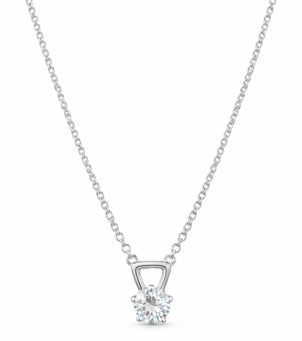 925 Sterling Silver Triangle Solitaire Pendant Necklace with Chain for Women