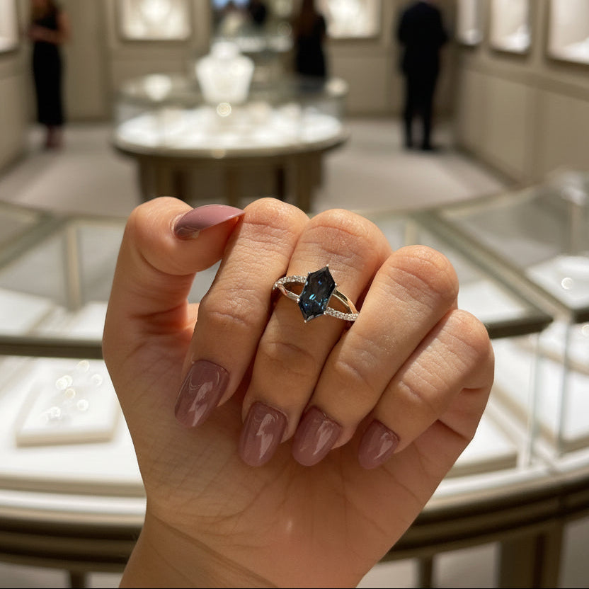 Zaviraa 2.00 CT Royal Dark Blue Dutch Marquise Moissanite Engagement Ring for Women – 925 Sterling Silver Finish Twisted Shank Pave Set Proposal Ring