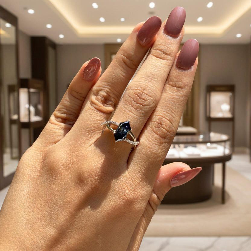Zaviraa 2.00 CT Royal Dark Blue Dutch Marquise Moissanite Engagement Ring for Women – 925 Sterling Silver Finish Twisted Shank Pave Set Proposal Ring