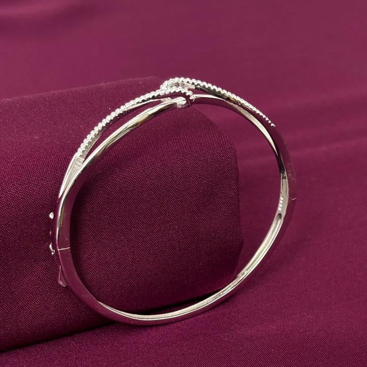 Sterling Silver Infinity Twist CZ Designer Bracelet Kada for Women
