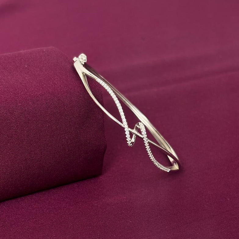 Sterling Silver Infinity Twist CZ Designer Bracelet Kada for Women