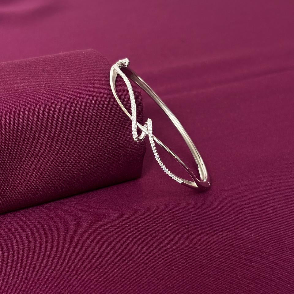 Sterling Silver Infinity Twist CZ Designer Bracelet Kada for Women