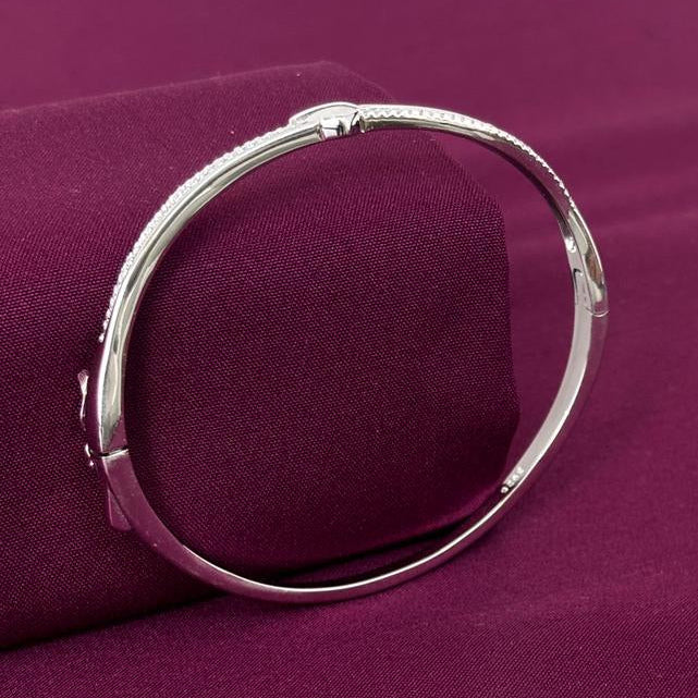 Sterling Silver Minimal Heart CZ Designer Bracelet Kada for Women