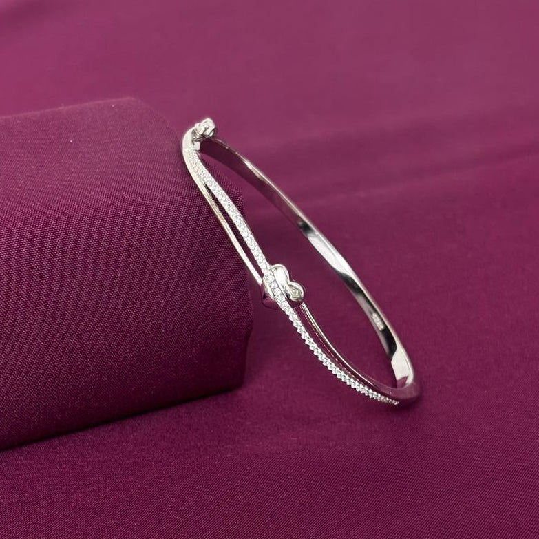 Sterling Silver Minimal Heart CZ Designer Bracelet Kada for Women