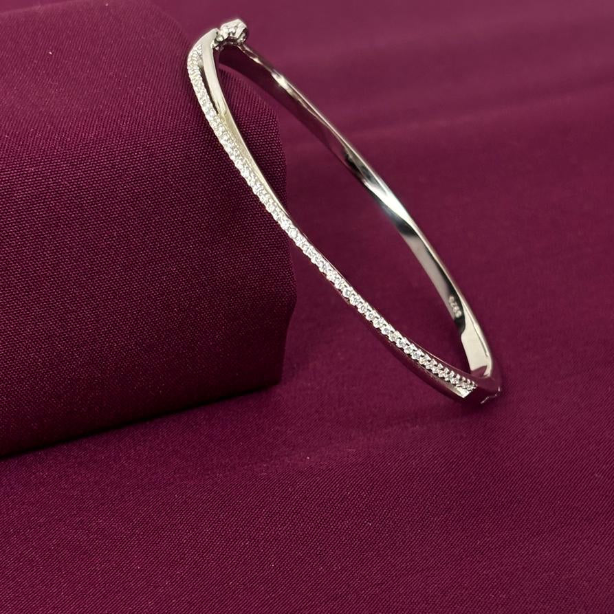 Sterling Silver Minimal Curve CZ Designer Bracelet Kada for Women