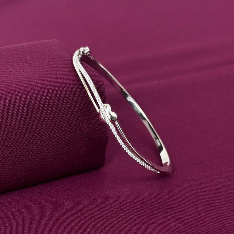 Sterling Silver Minimal Heart CZ Designer Bracelet Kada for Women