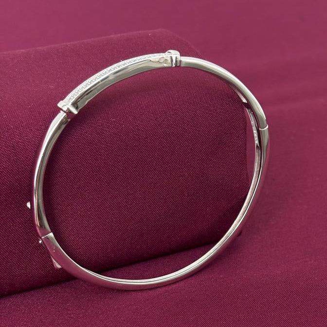 Sterling Silver Pavé CZ Bar Designer Bracelet Kada for Women