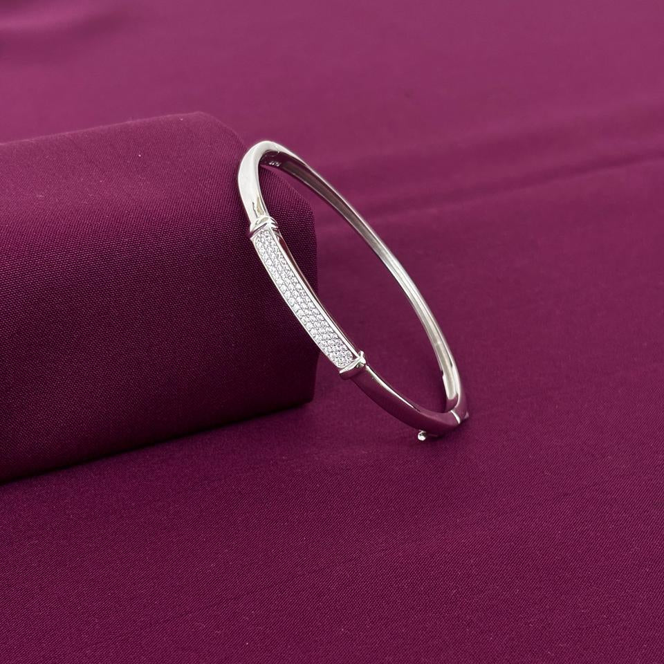Sterling Silver Pavé CZ Bar Designer Bracelet Kada for Women