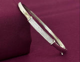 Sterling Silver Pavé CZ Bar Designer Bracelet Kada for Women