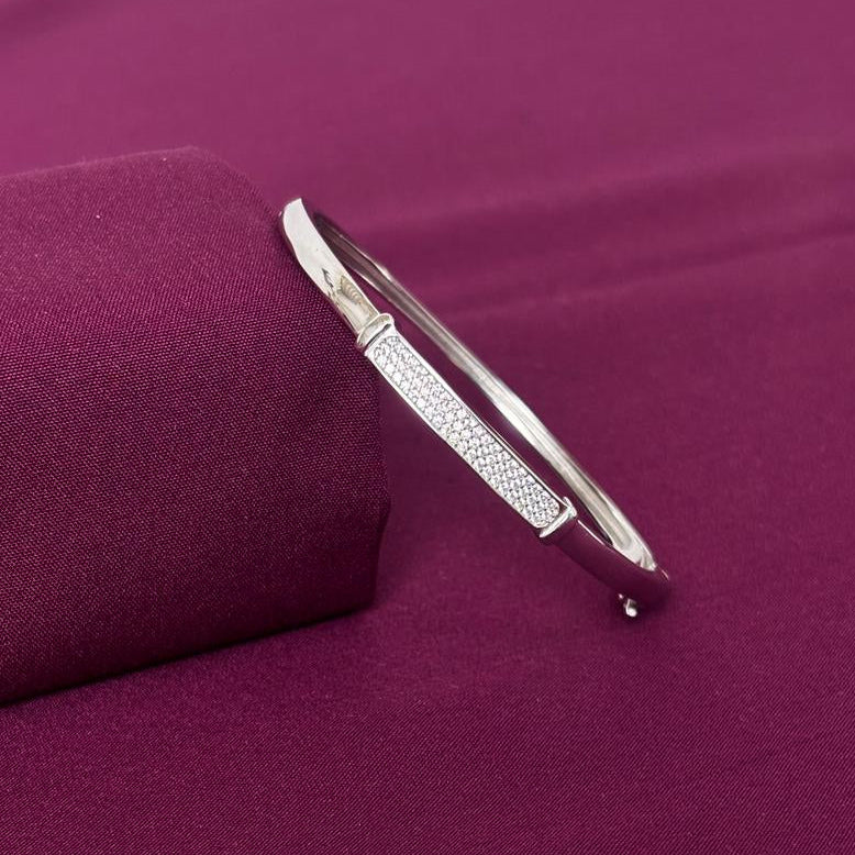 Sterling Silver Pavé CZ Bar Designer Bracelet Kada for Women