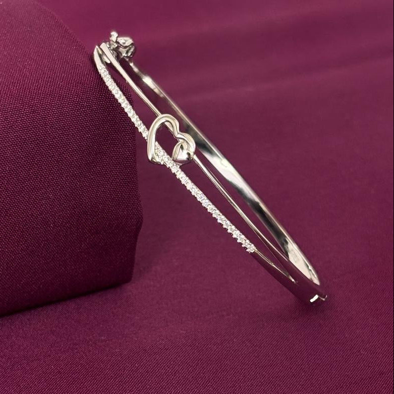 Sterling Silver Interlocking Heart CZ Designer Bracelet Kada for Women