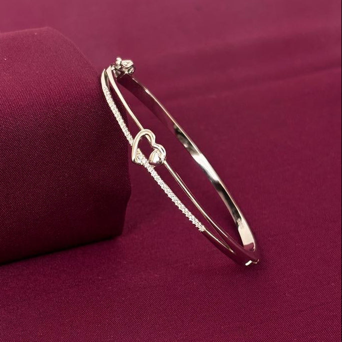 Sterling Silver Interlocking Heart CZ Designer Bracelet Kada for Women