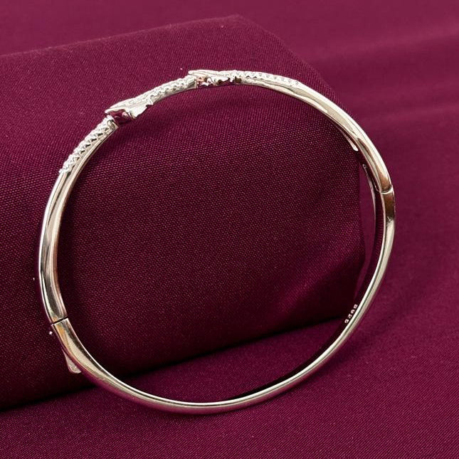 Sterling Silver Double Heart CZ Designer Bracelet Kada for Women