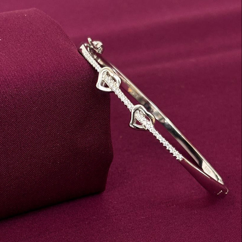 Sterling Silver Double Heart CZ Designer Bracelet Kada for Women