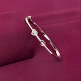 Sterling Silver Double Heart CZ Designer Bracelet Kada for Women