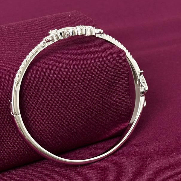 Sterling Silver Dual Heart CZ Designer Bracelet Kada for Women