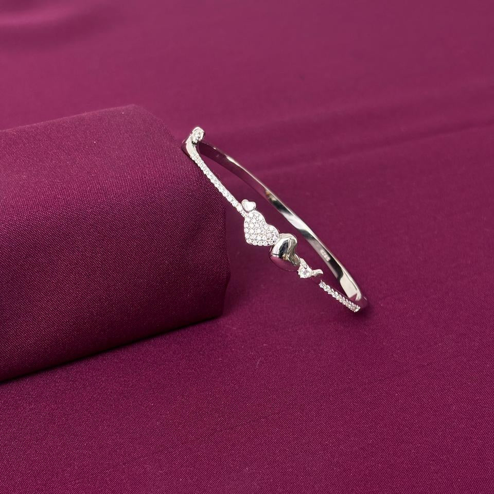 Sterling Silver Dual Heart CZ Designer Bracelet Kada for Women