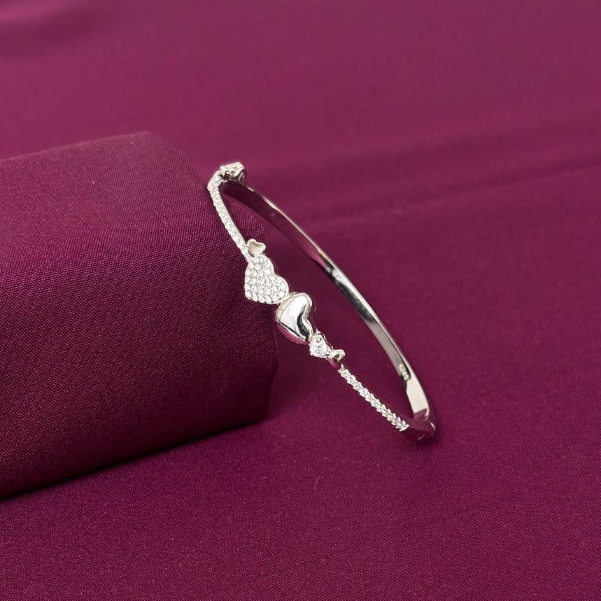 Sterling Silver Dual Heart CZ Designer Bracelet Kada for Women