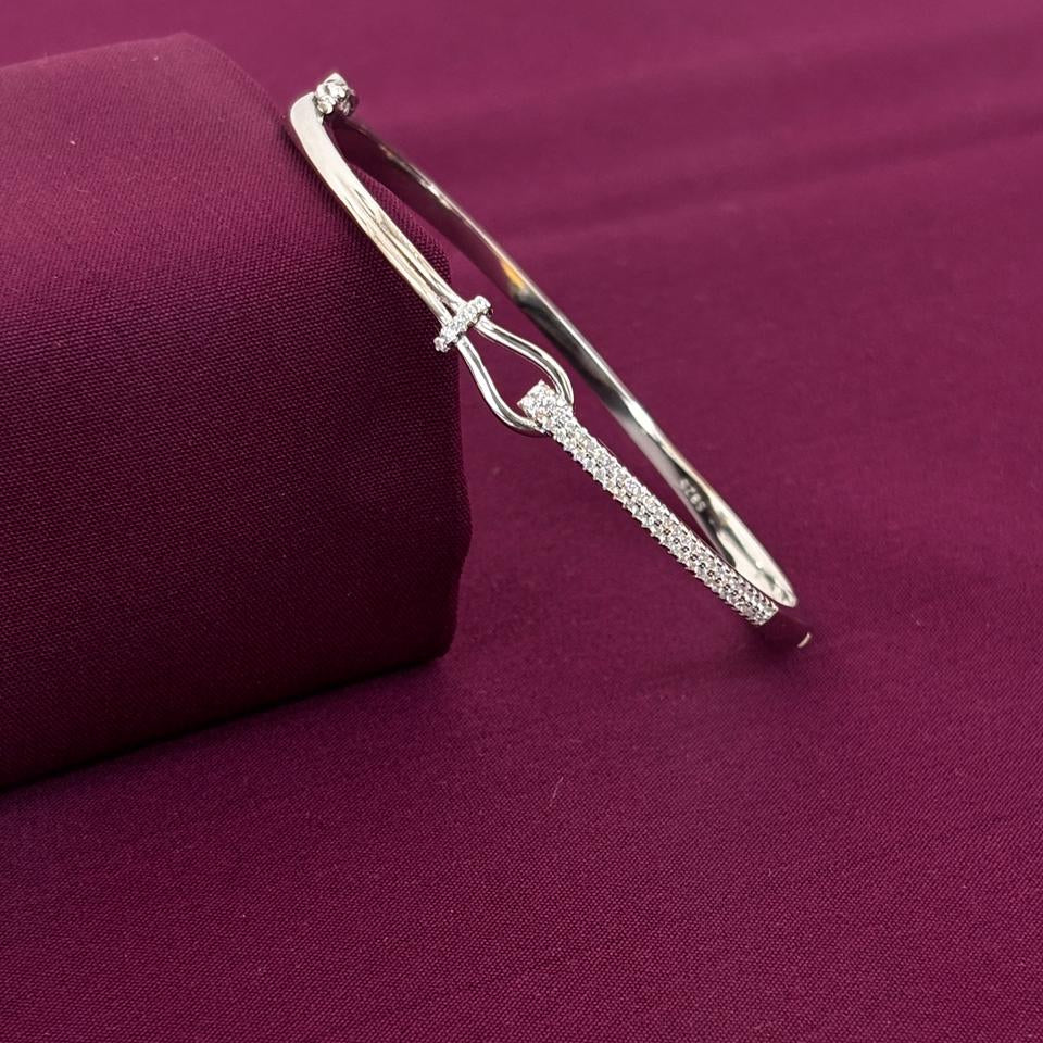 Sterling Silver Cross Detail CZ Designer Bracelet Kada for Women