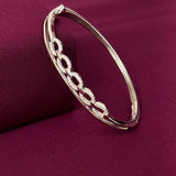 Sterling Silver Oval Link CZ Designer Bracelet Kada for Women