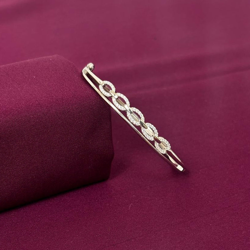 Sterling Silver Oval Link CZ Designer Bracelet Kada for Women