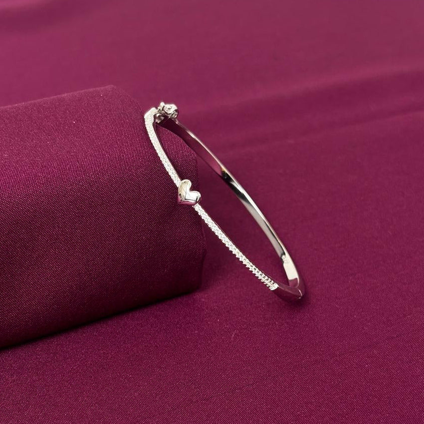 Sterling Silver Minimal Heart CZ Bracelet Kada for Women