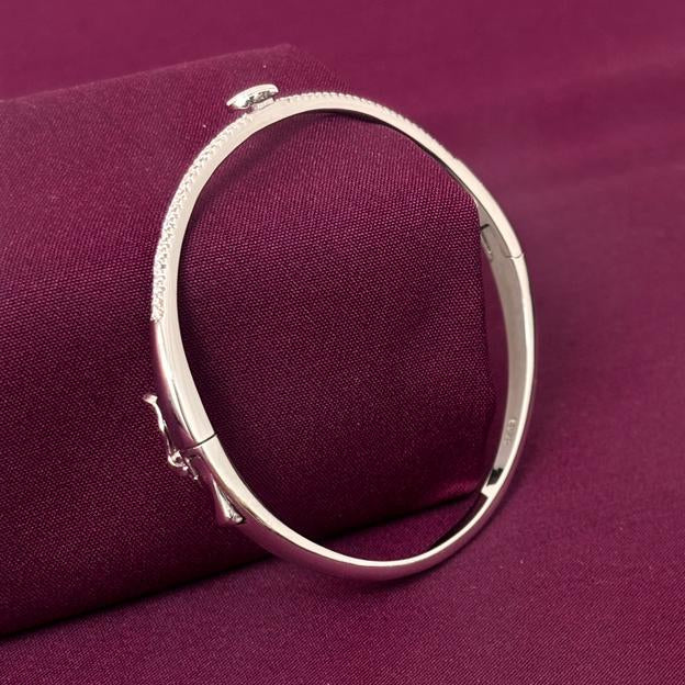 Sterling Silver Minimal Heart CZ Bracelet Kada for Women
