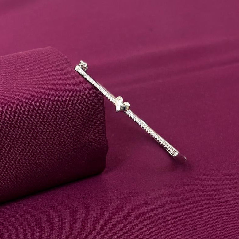 Sterling Silver Minimal Heart CZ Bracelet Kada for Women