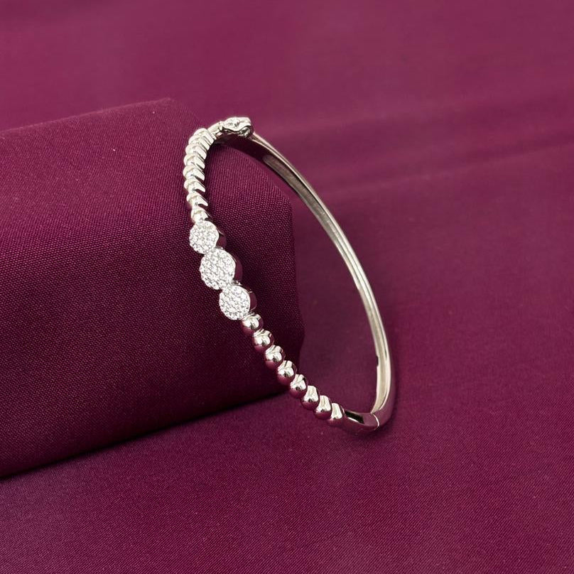 Sterling Silver Triple CZ Circle Bracelet Kada for Women