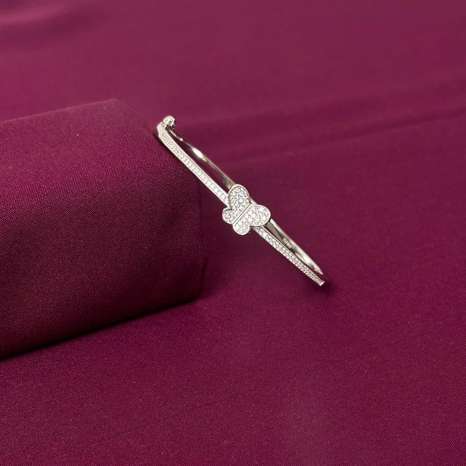 Sterling Silver Butterfly CZ Bracelet Kada for Women