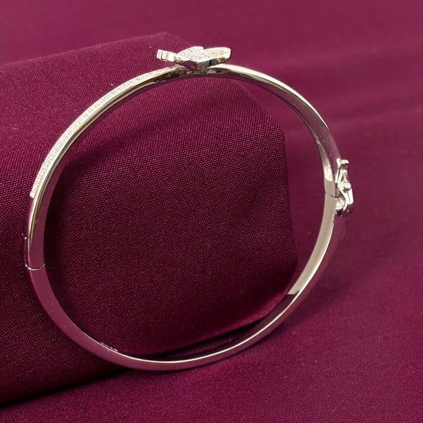 Sterling Silver Butterfly CZ Bracelet Kada for Women