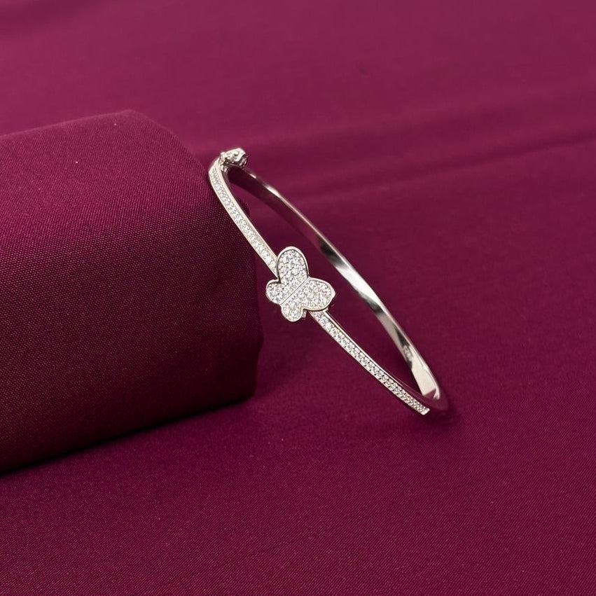 Sterling Silver Butterfly CZ Bracelet Kada for Women