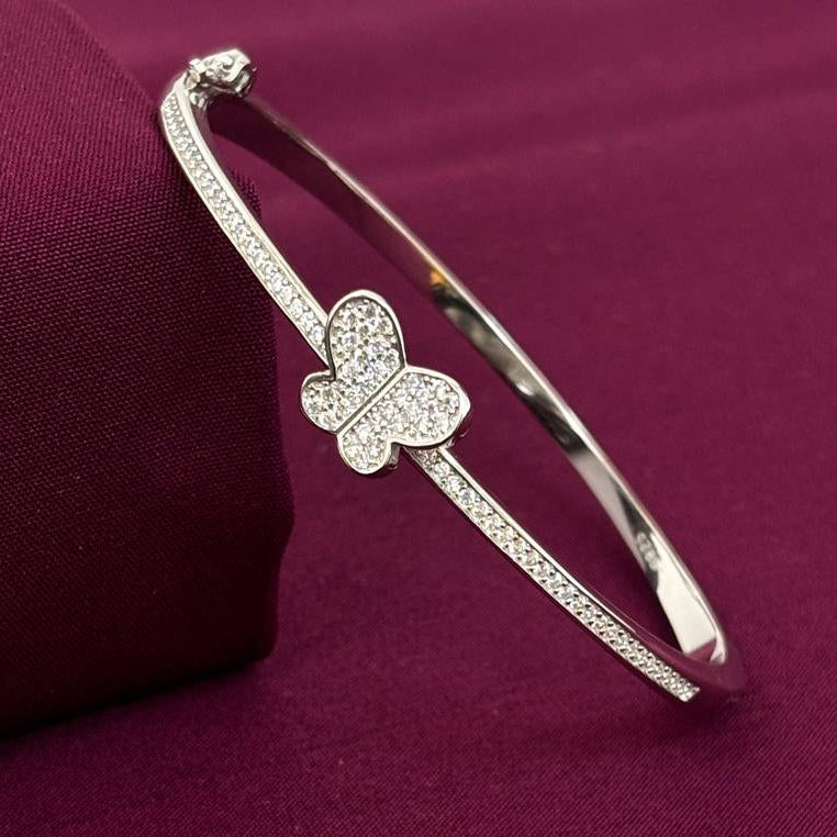 Sterling Silver Butterfly CZ Bracelet Kada for Women