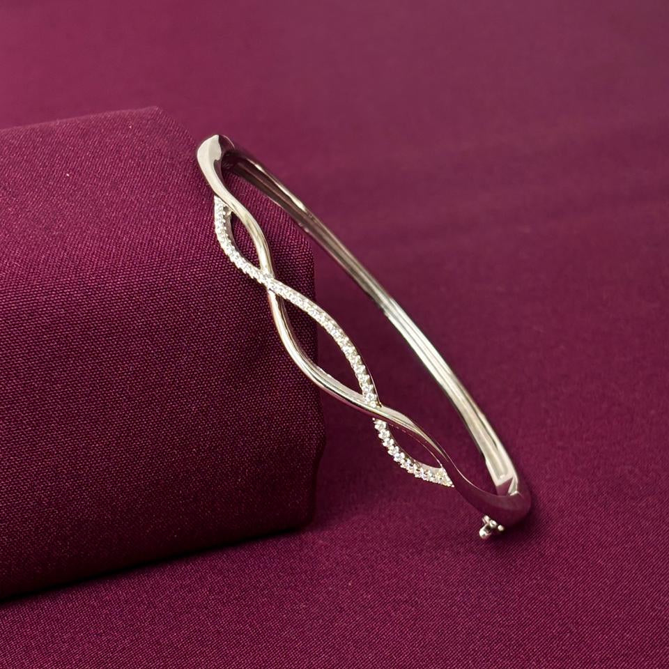 Sterling Silver Twisted CZ Designer Kada Bracelet for Women