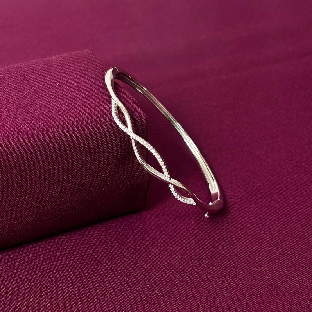 Sterling Silver Twisted CZ Designer Kada Bracelet for Women