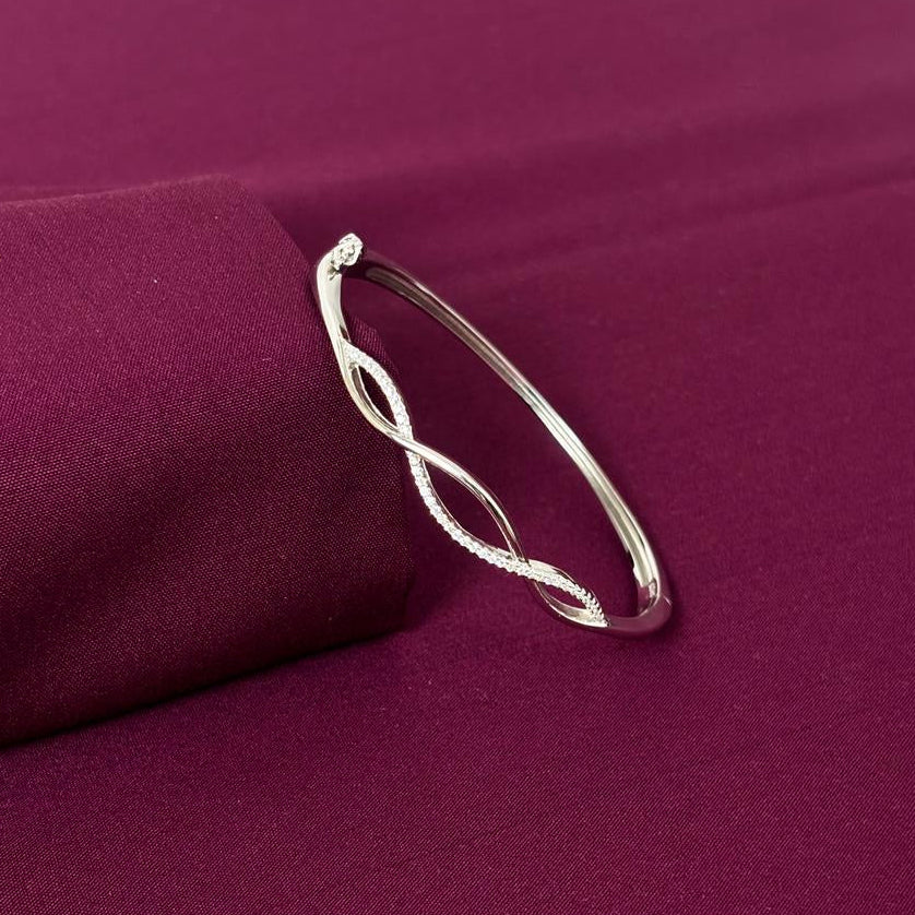 Sterling Silver Twisted CZ Designer Kada Bracelet for Women