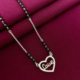 925 Sterling Silver Love Heart Diamond Mangalsutra with Black Bead Chain