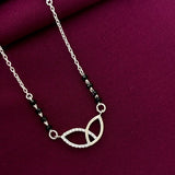 925 Sterling Silver Leaf Design Diamond Mangalsutra with Black Bead Chain