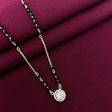 925 Sterling Silver Solitaire Halo Mangalsutra with Black Bead Chain