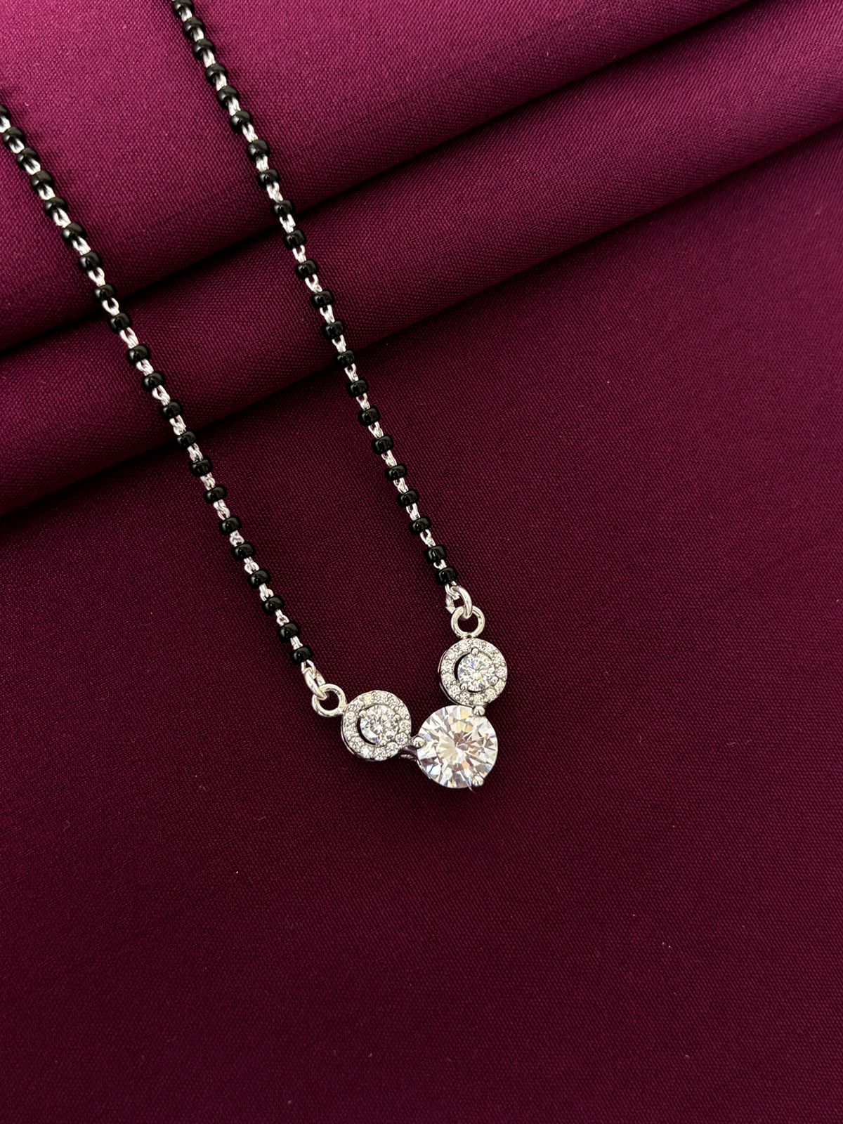 925 Sterling Silver Triple Stone Solitaire Mangalsutra Necklace for Women